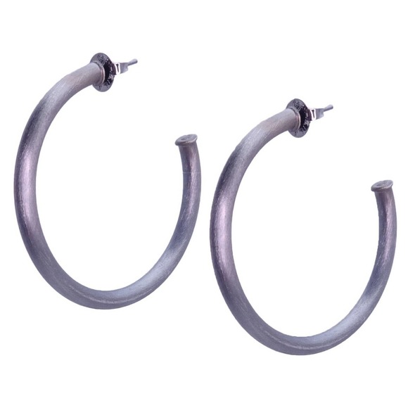Sheila Fajl Favorite Smaller Tubular Hoop Earrings in Brushed Old Silver - Picture 1 of 2